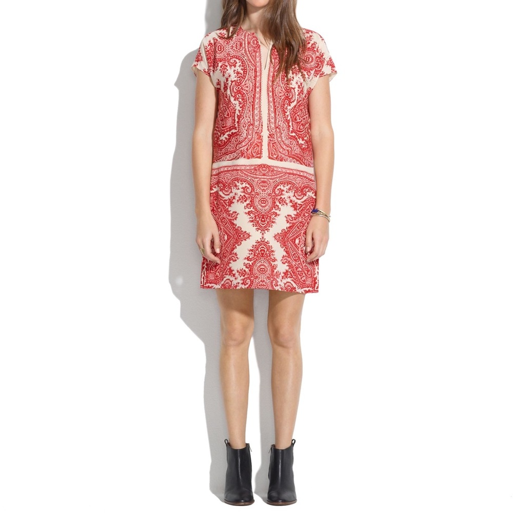 Red Silk Paisley Madewell Dress